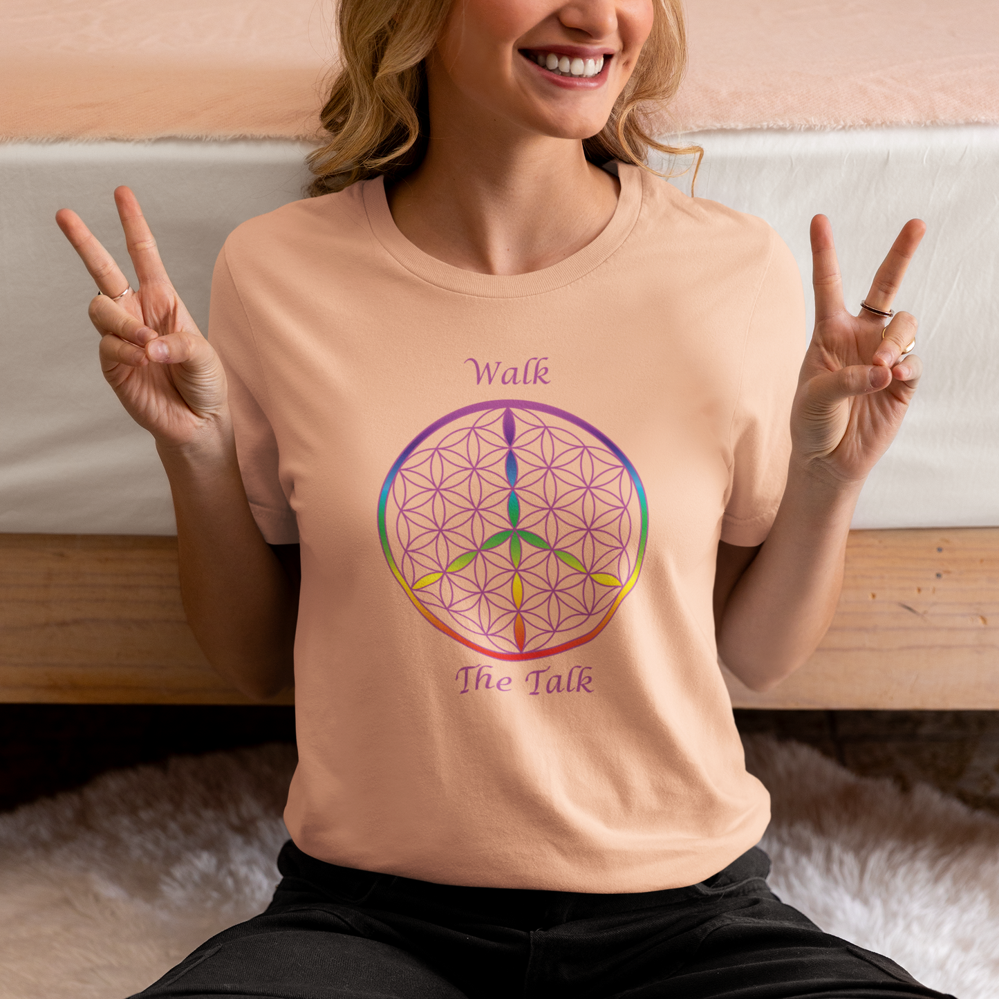 Walk The Talk Tee (front, violet text)
