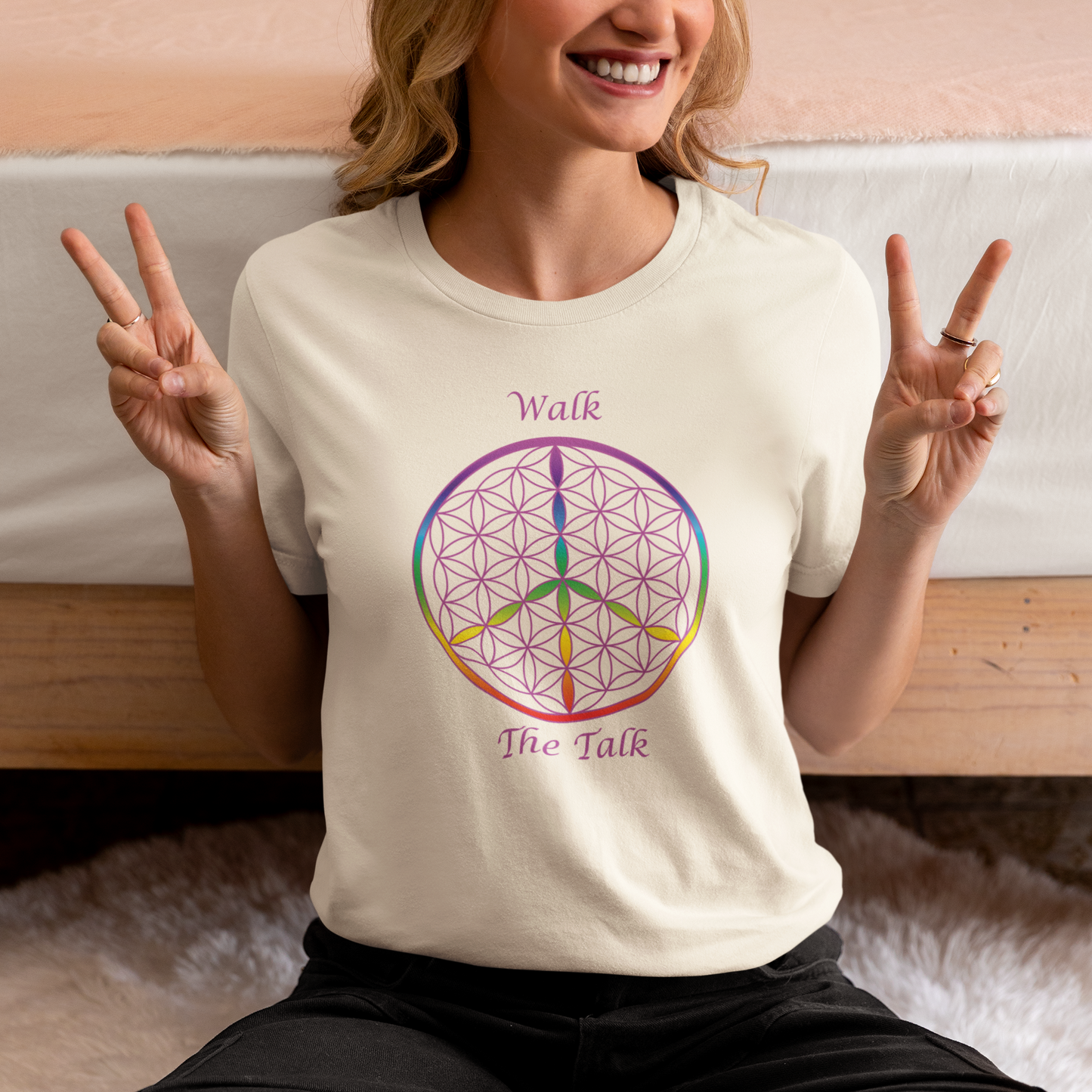 Walk The Talk Tee (front, violet text)