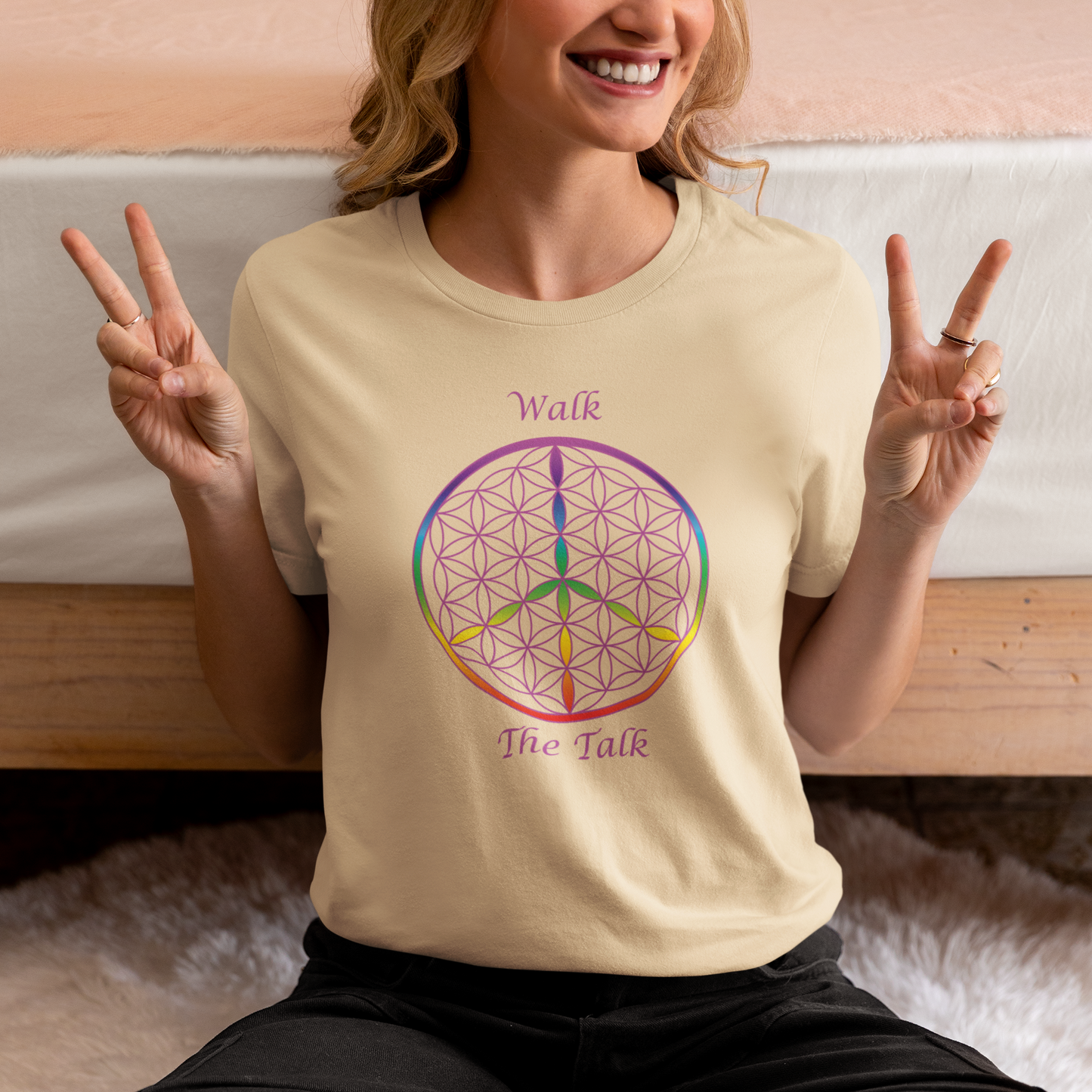 Walk The Talk Tee (front, violet text)
