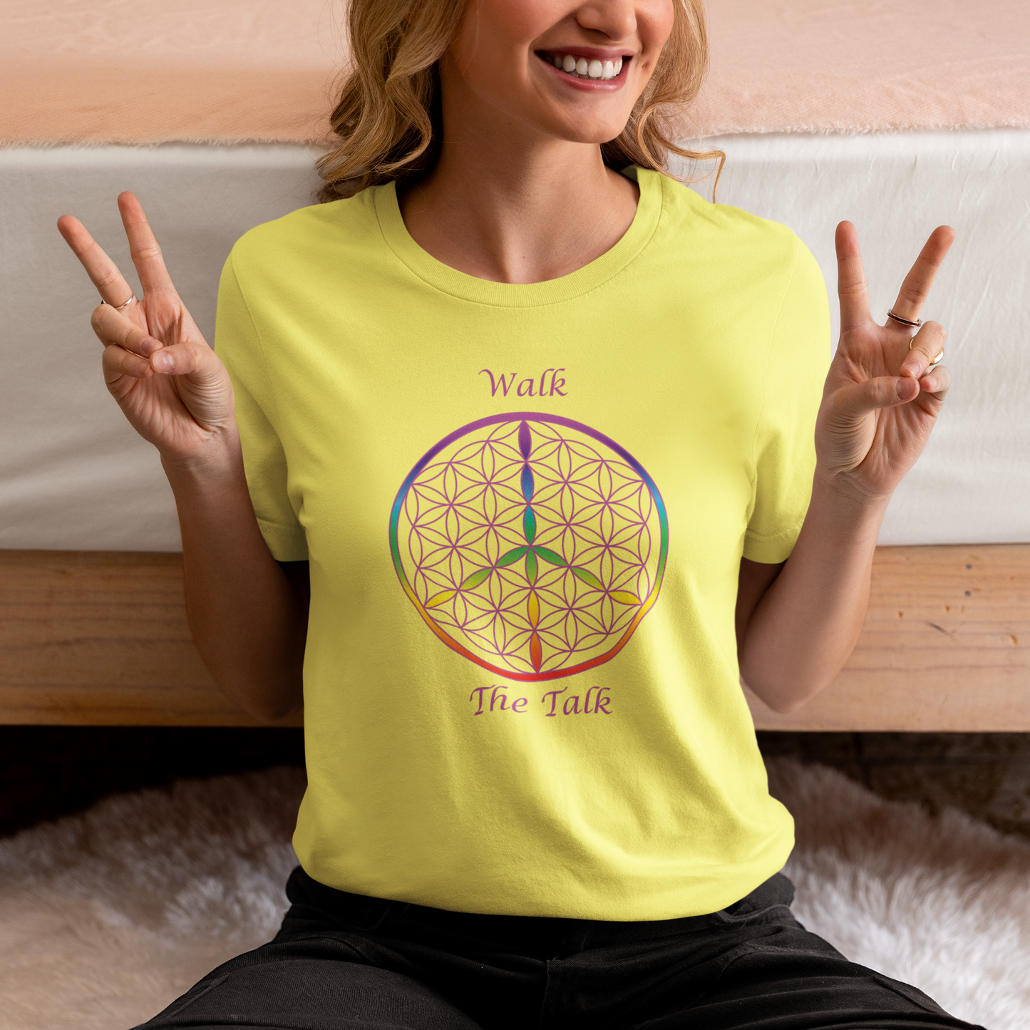 Walk The Talk Tee (front, violet text)