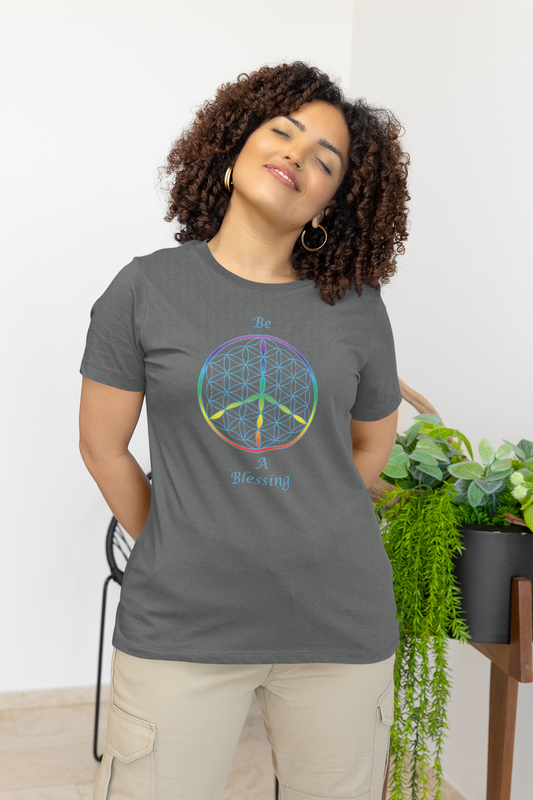 Be A Blessing Tee (front, sky blue text)