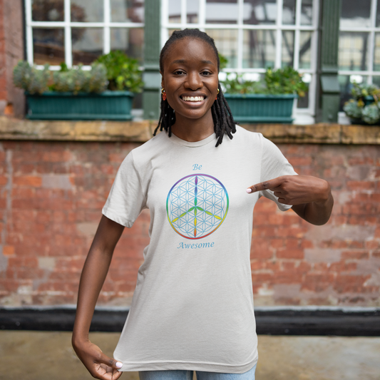 Be Awesome Tee (front, sky blue text)
