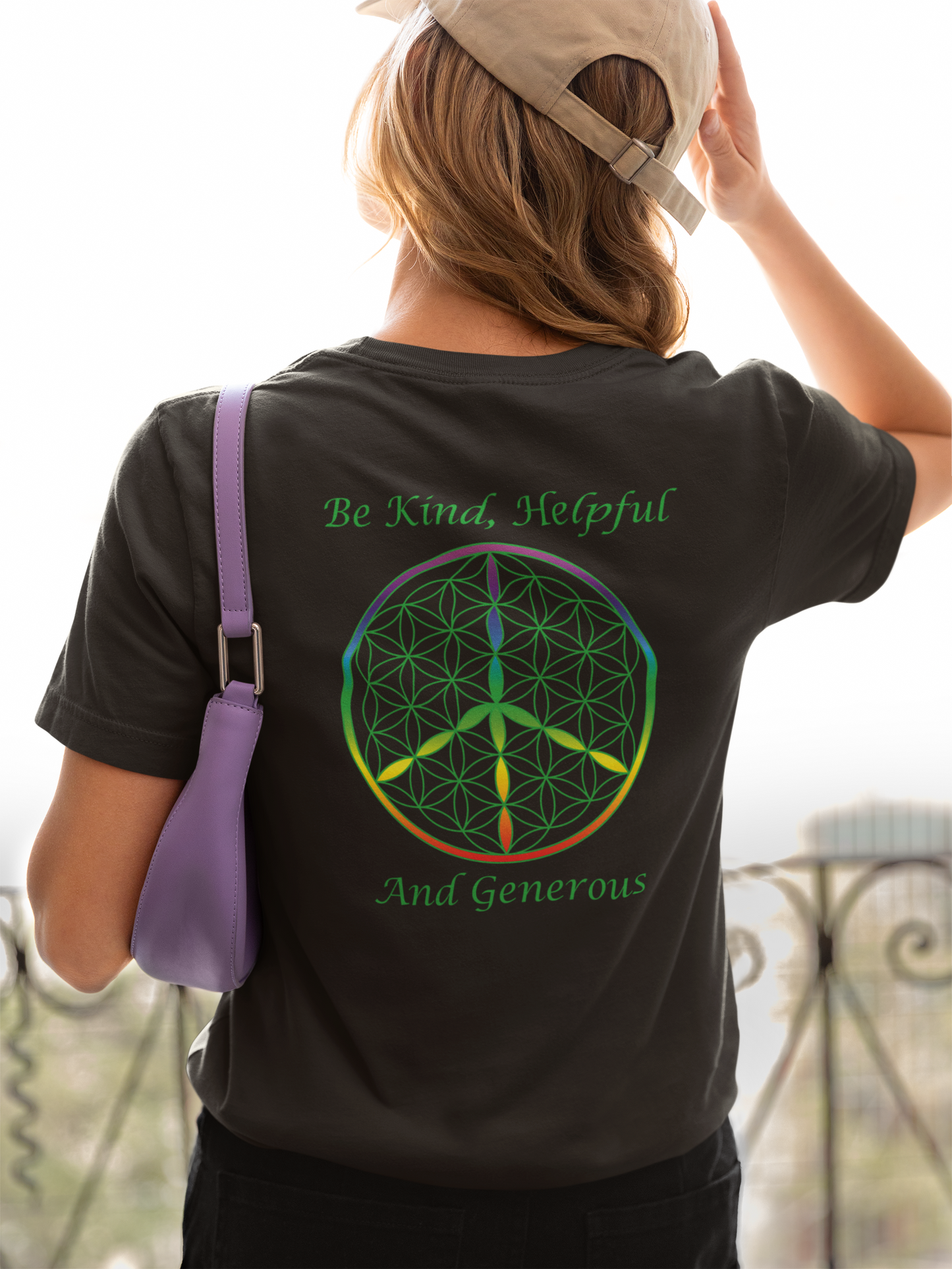 Be Kind, Helpful And Generous Tee (back, green text)