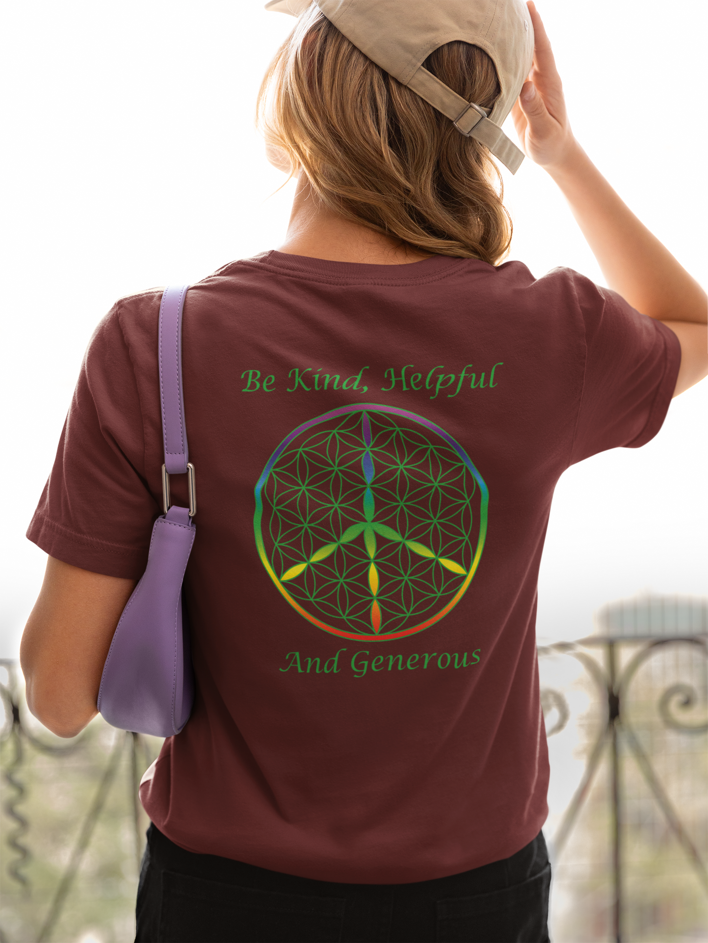 Be Kind, Helpful And Generous Tee (back, green text)