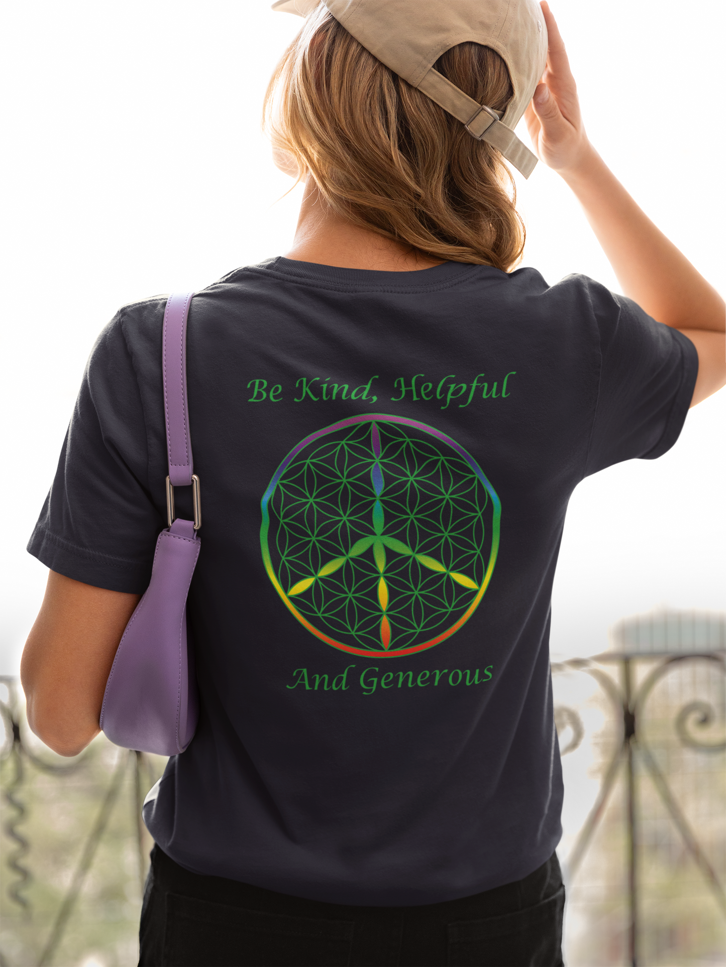 Be Kind, Helpful And Generous Tee (back, green text)