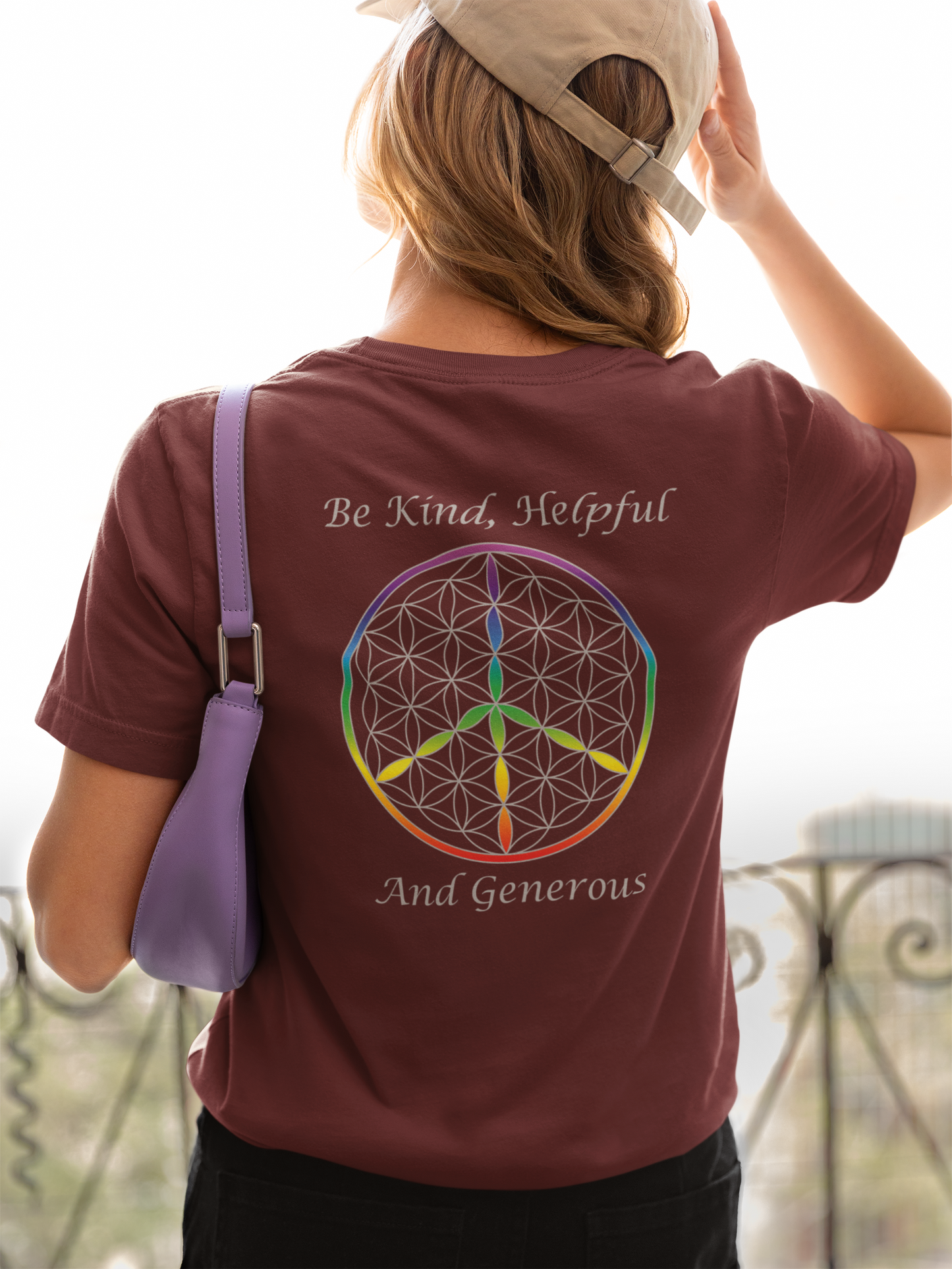 Be Kind, Helpful And Generous Tee (back, silver text)