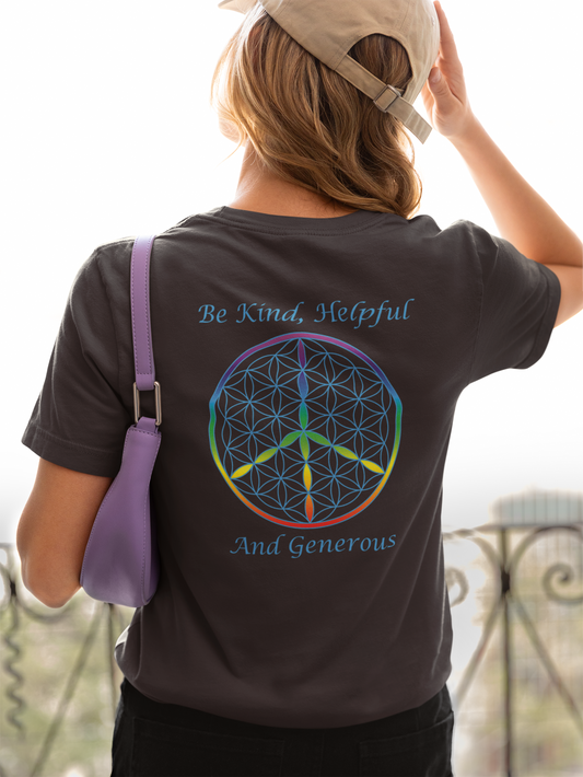 Be Kind, Helpful And Generous Tee (back, sky blue text)