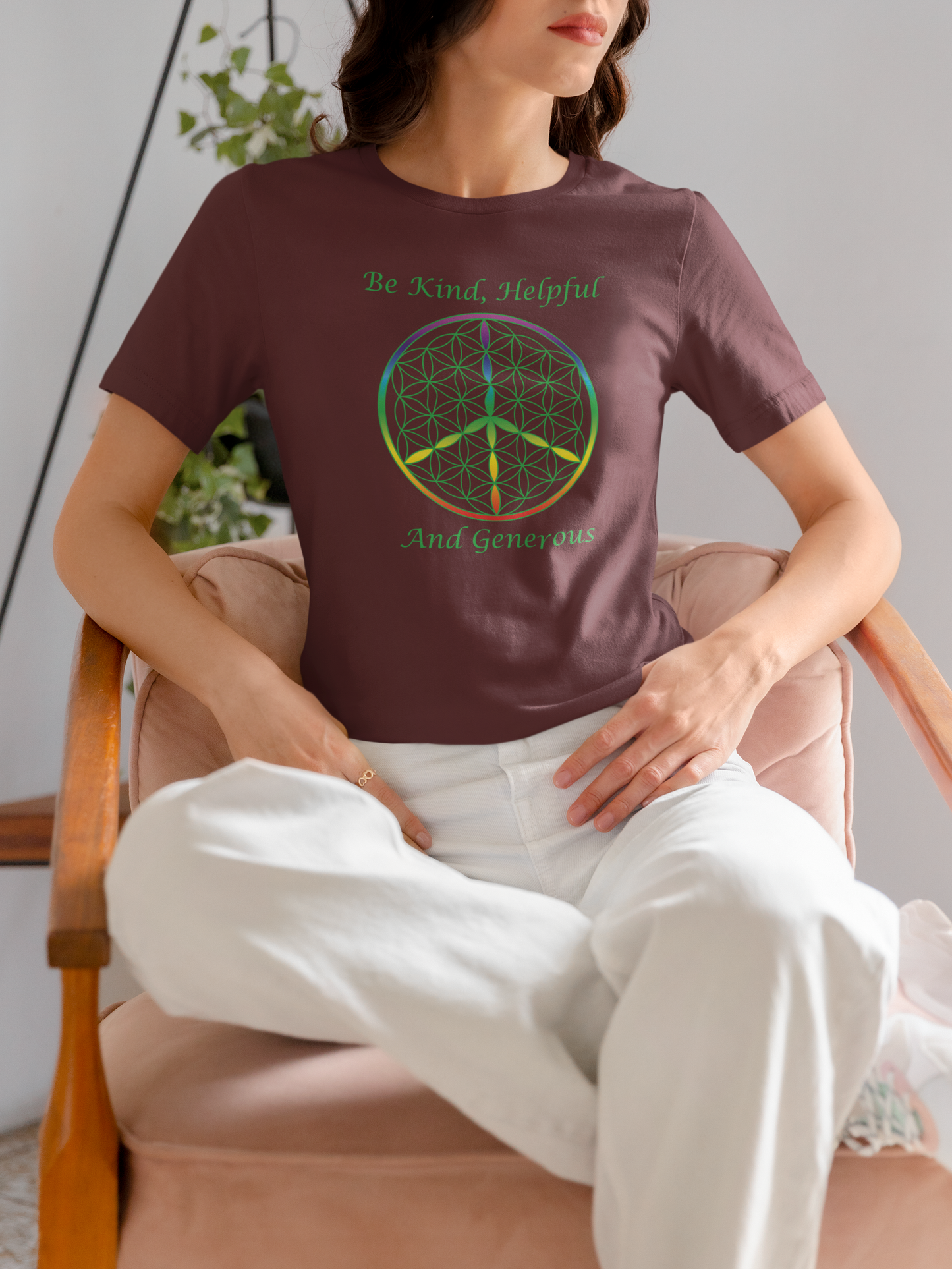 Be Kind, Helpful And Generous Tee (front, green text)