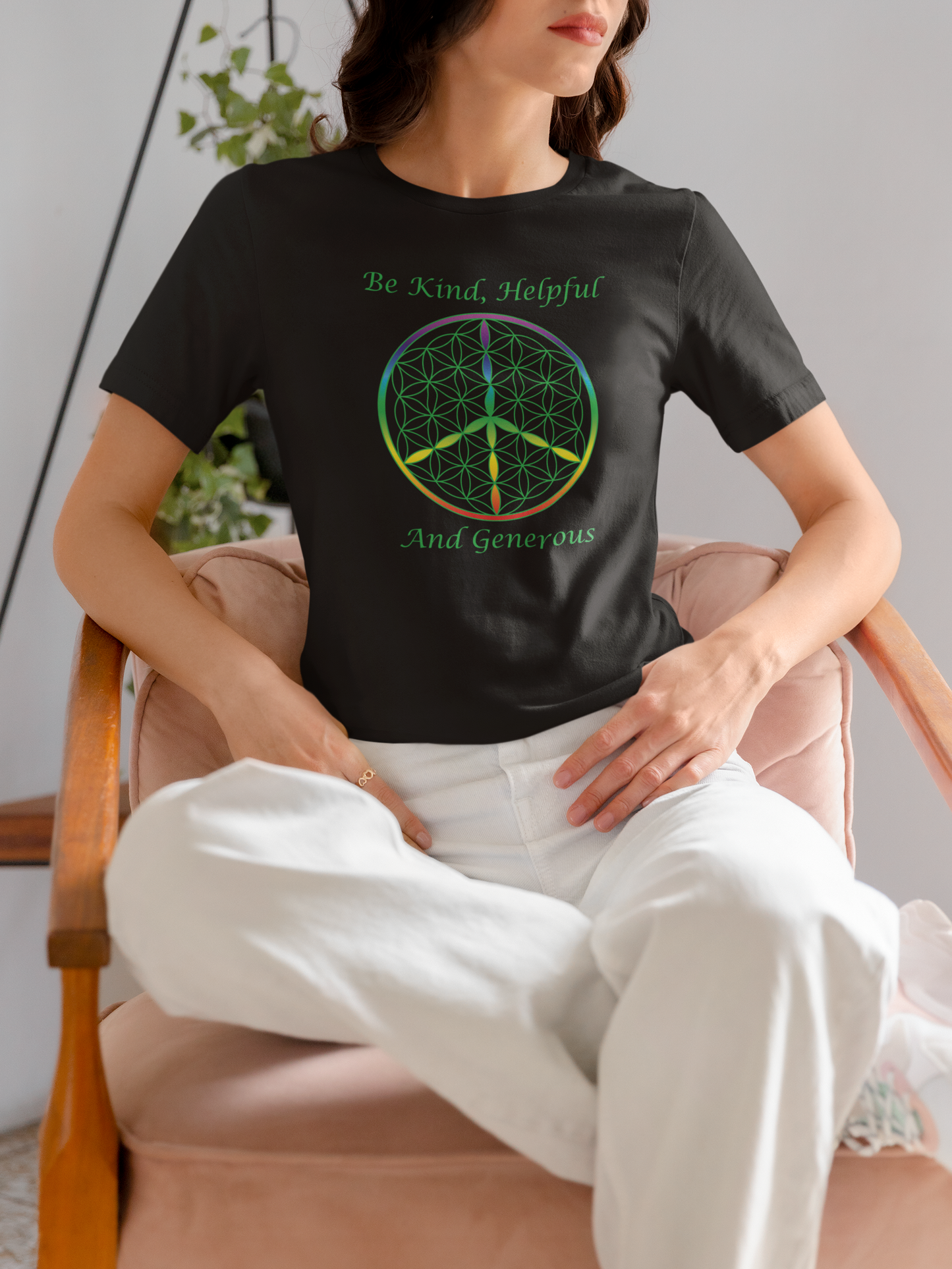 Be Kind, Helpful And Generous Tee (front, green text)