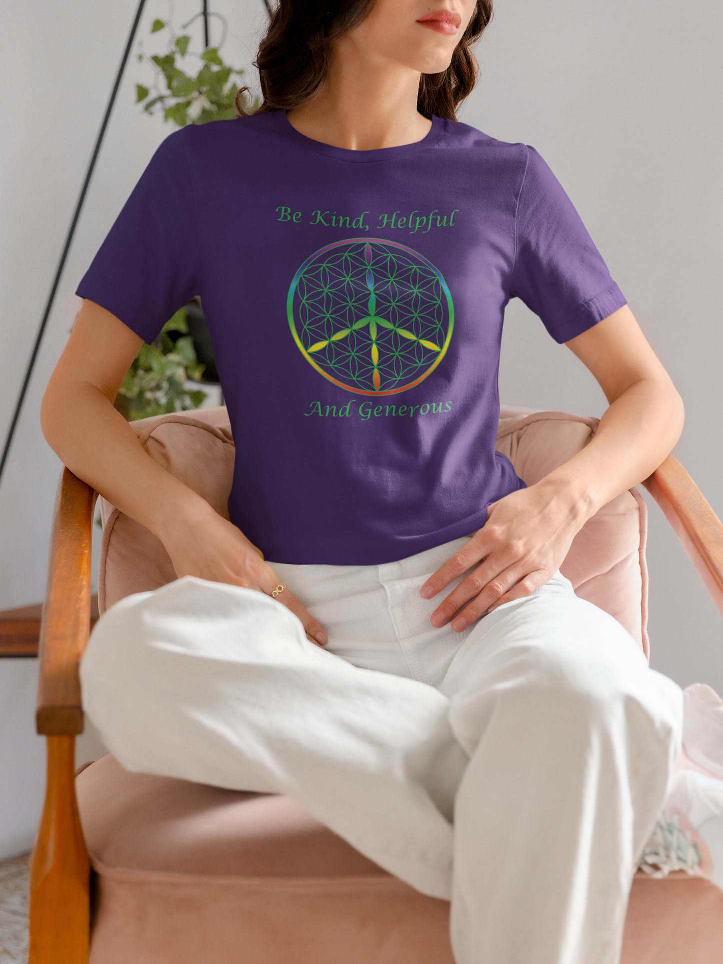 Be Kind, Helpful And Generous Tee (front, green text)