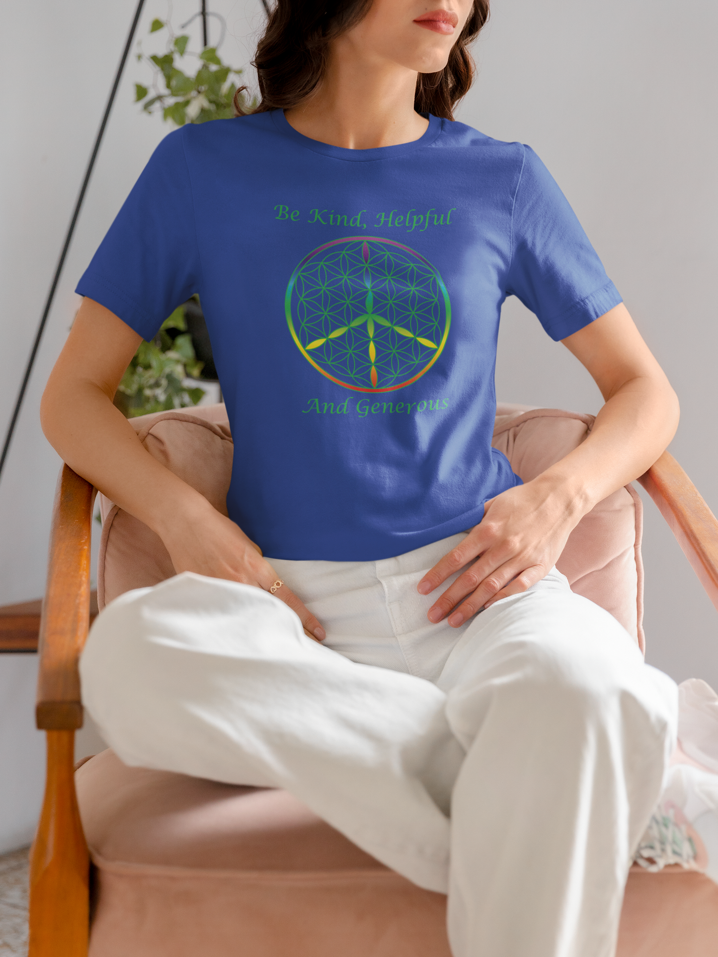 Be Kind, Helpful And Generous Tee (front, green text)