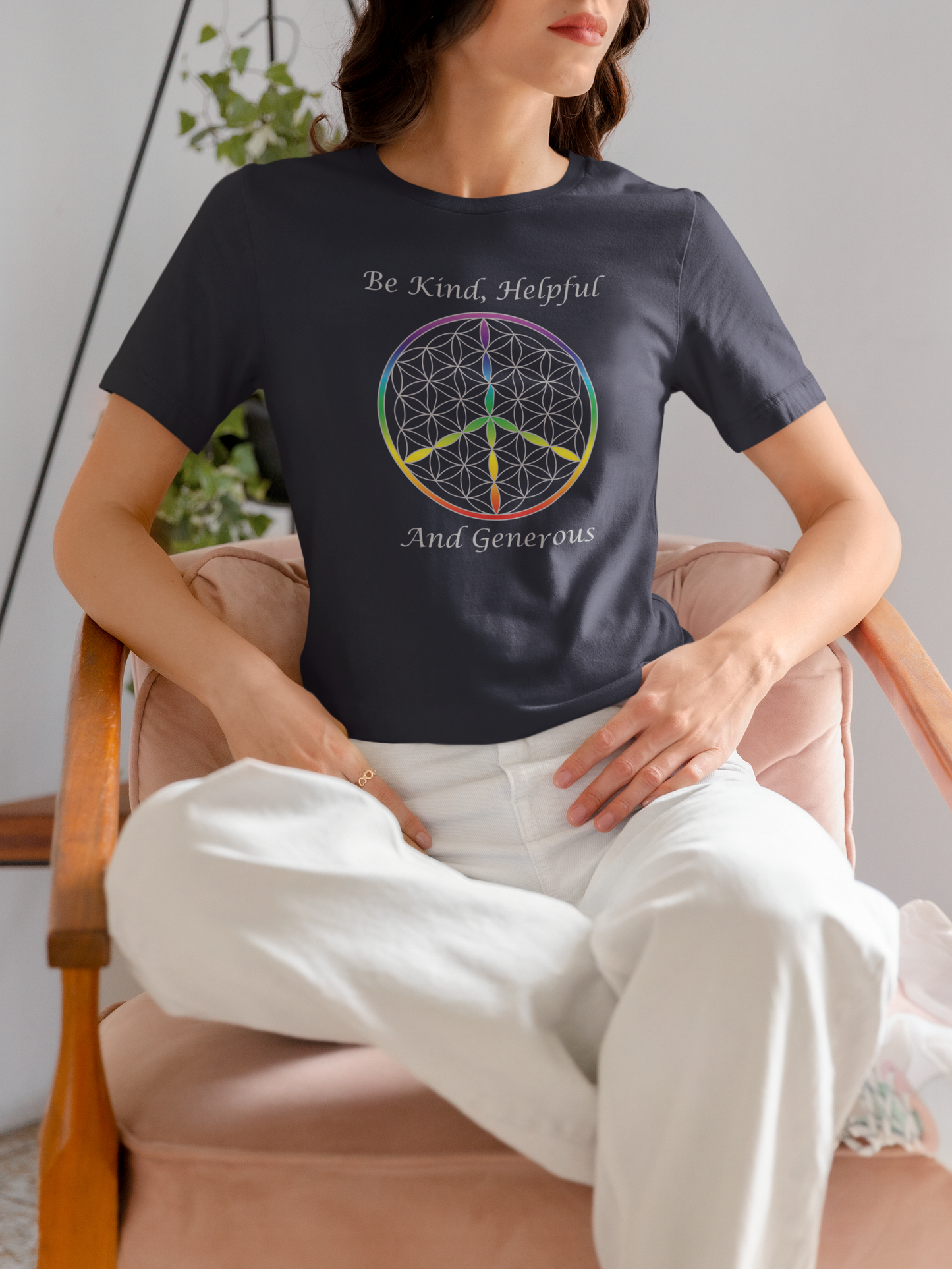 Be Kind, Helpful And Generous Tee (front, silver text)