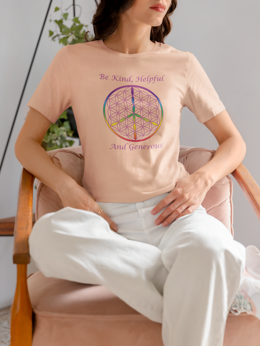 Be Kind, Helpful And Generous Tee (front, violet text)