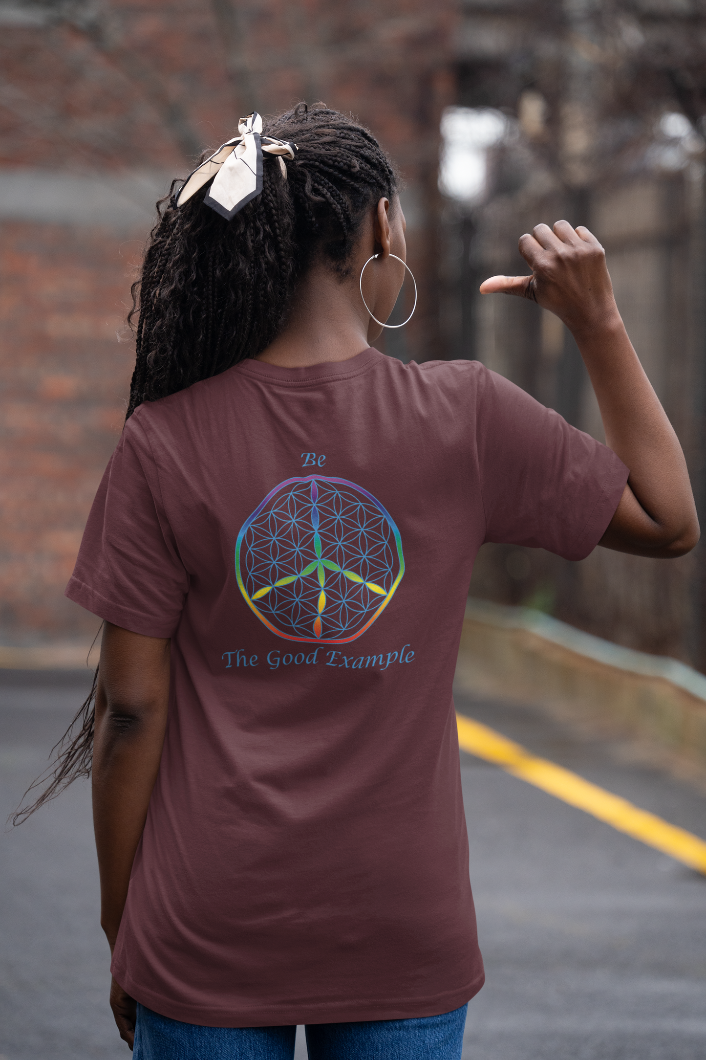 Be The Good Example Tee (back, sky blue text)