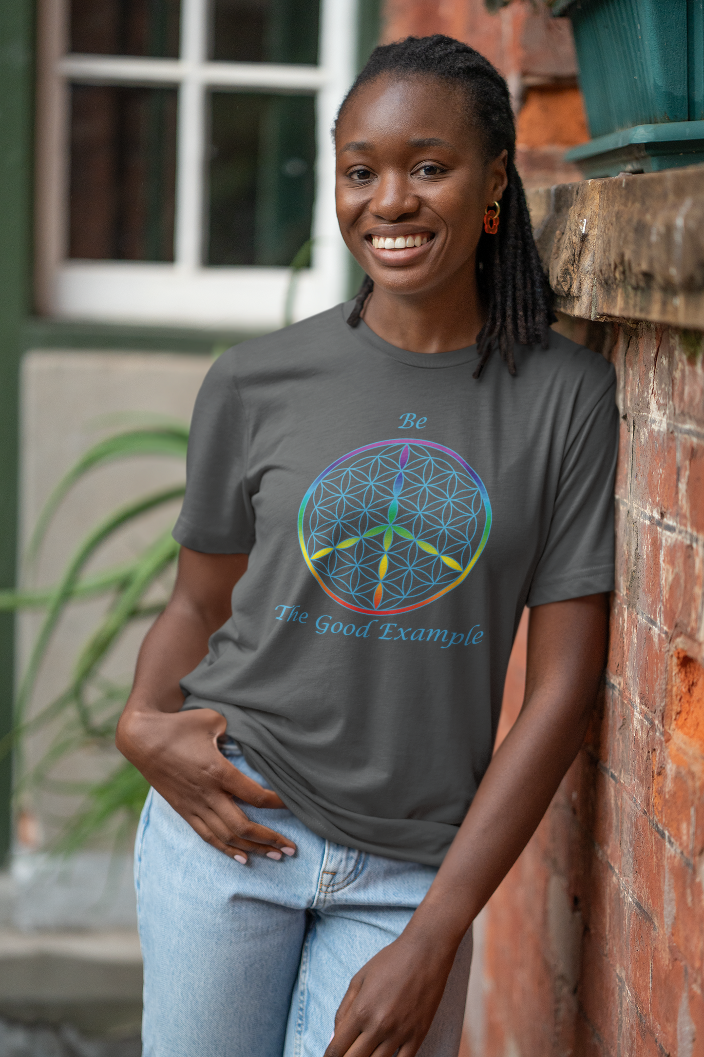 Be the Good Example Tee (front, sky blue text)