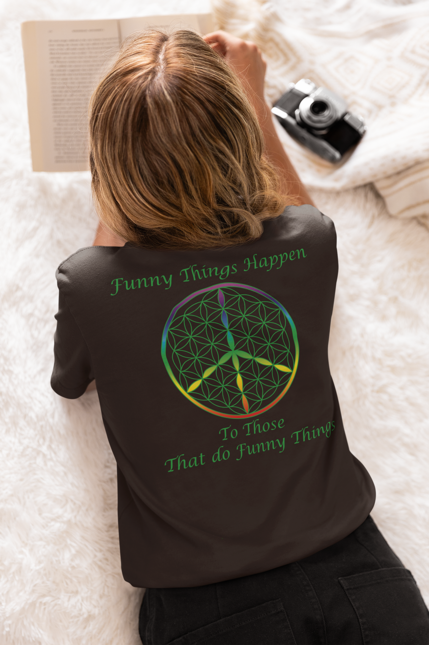 Funny Things Happen Tee (back, green text)