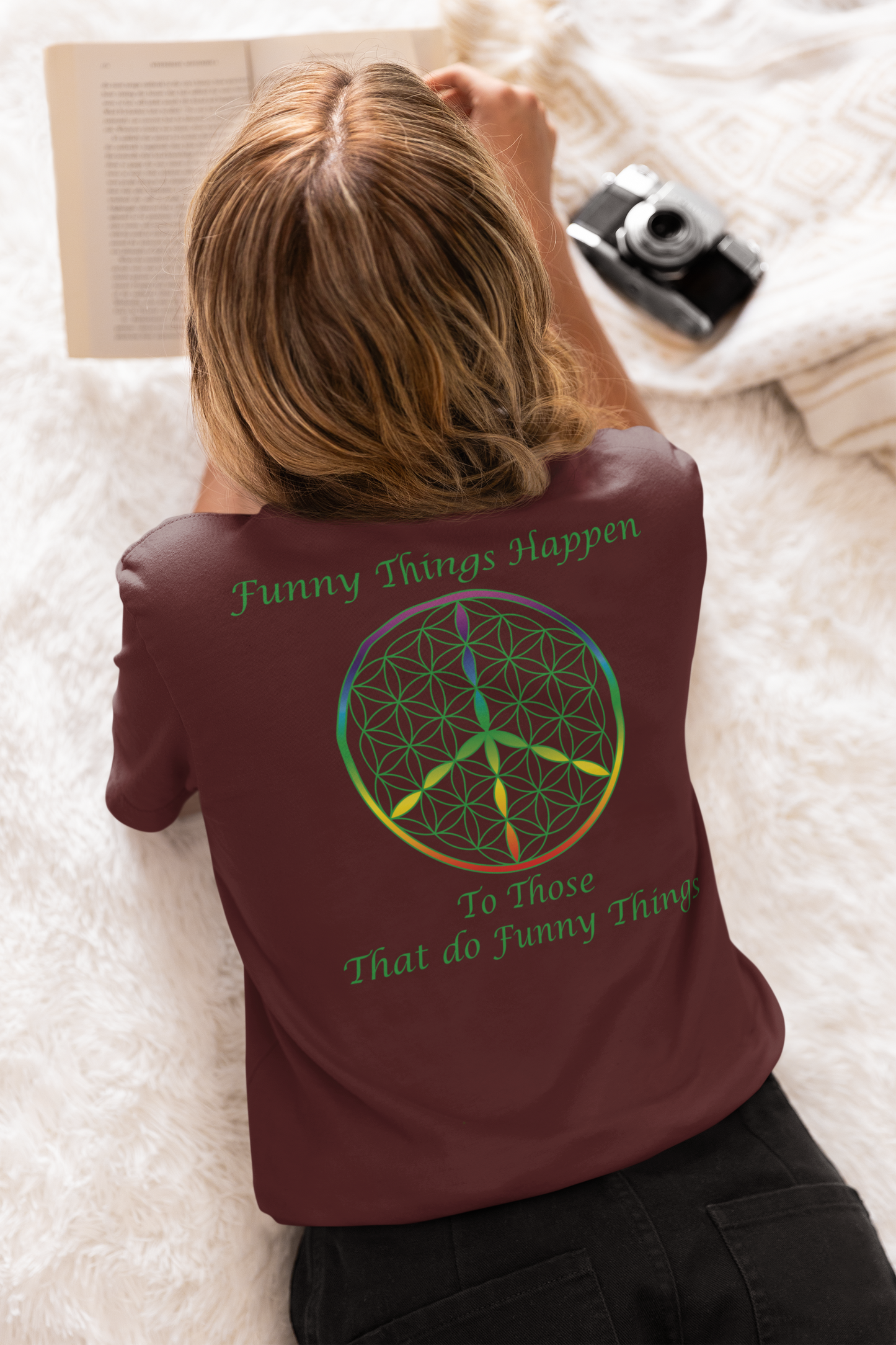 Funny Things Happen Tee (back, green text)