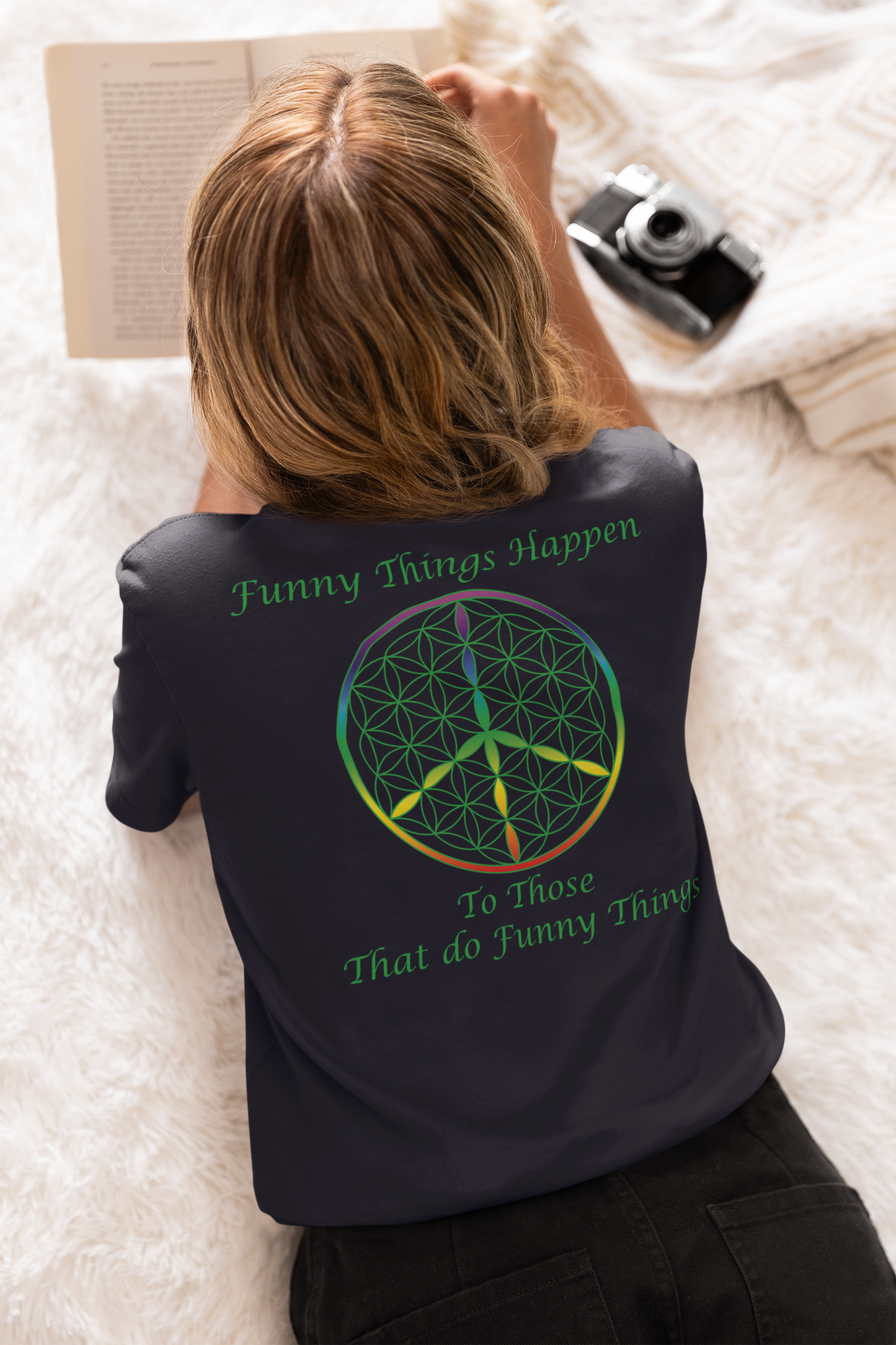 Funny Things Happen Tee (back, green text)