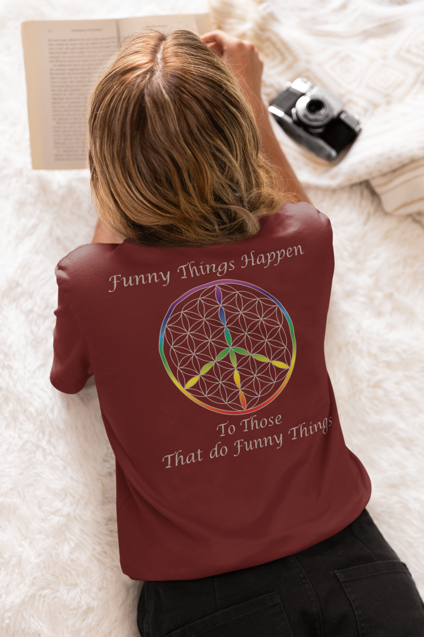 Funny Things Happen Tee (back, silver text)