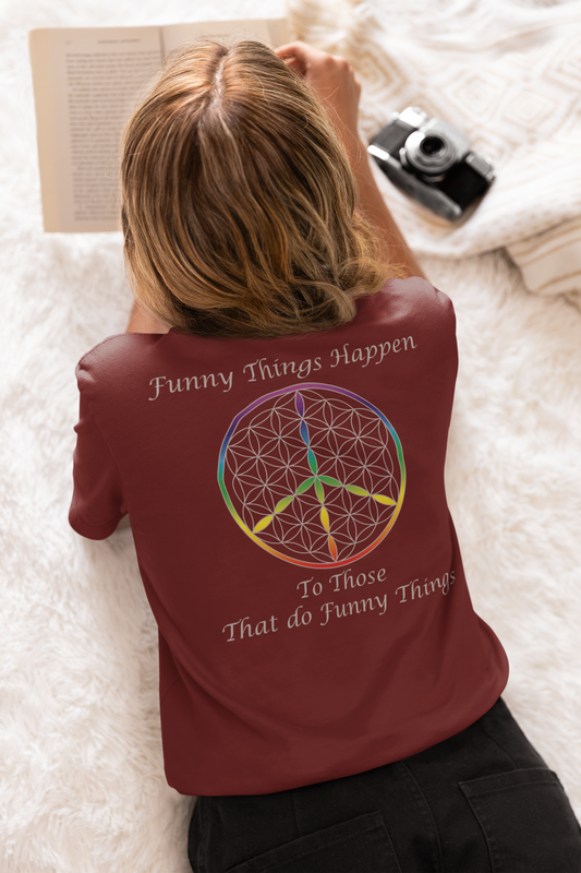 Funny Things Happen Tee (back, silver text)