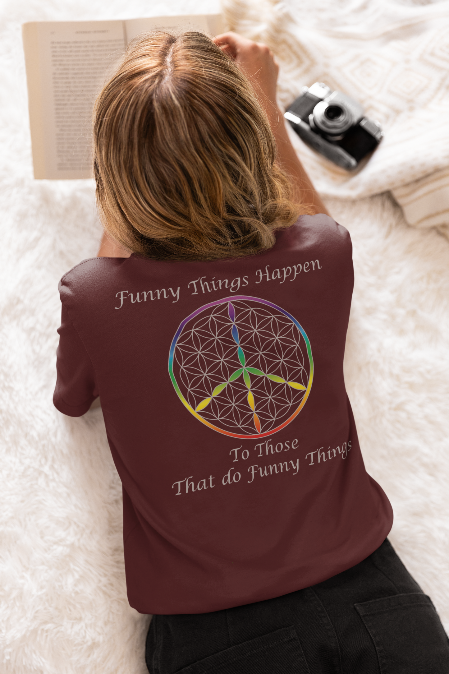 Funny Things Happen Tee (back, silver text)