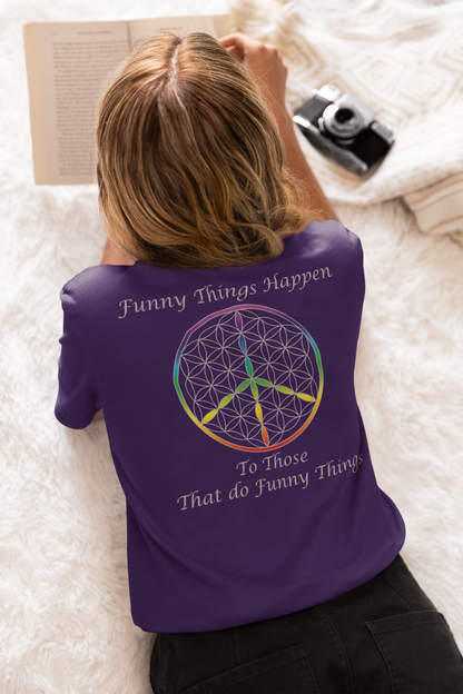 Funny Things Happen Tee (back, silver text)