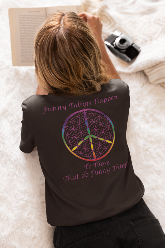 Funny Things Happen Tee (back, violet text)