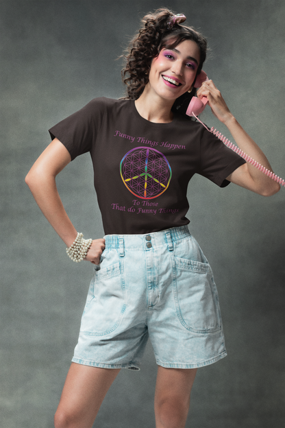 Funny Things Happen Tee (front, violet text)