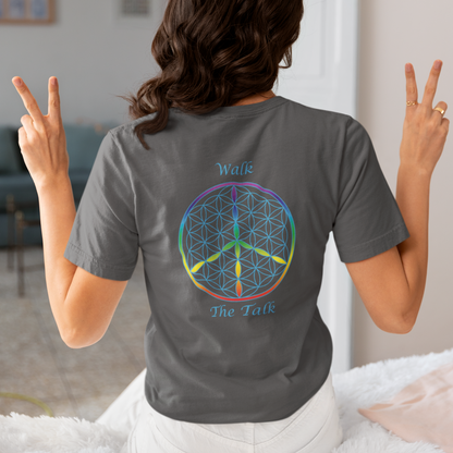 Walk The Talk Tee (back, sky blue text)