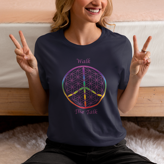 Walk The Talk Tee (front, violet text)